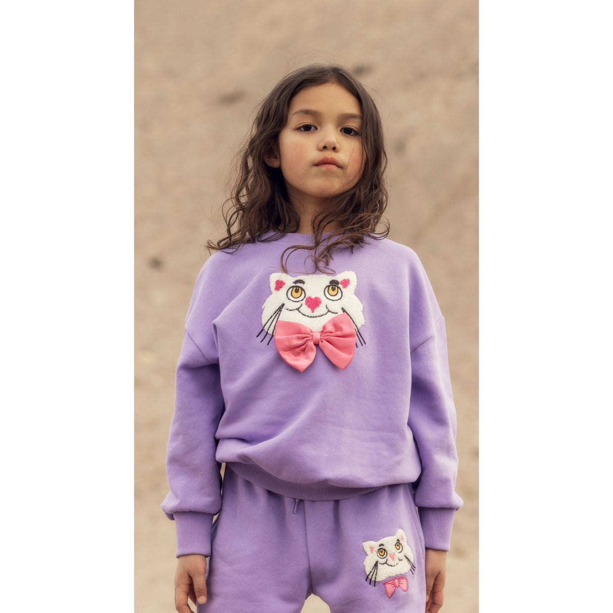 Mini Rodini Purple Cat Med Bowtie Chenille Sweatpants