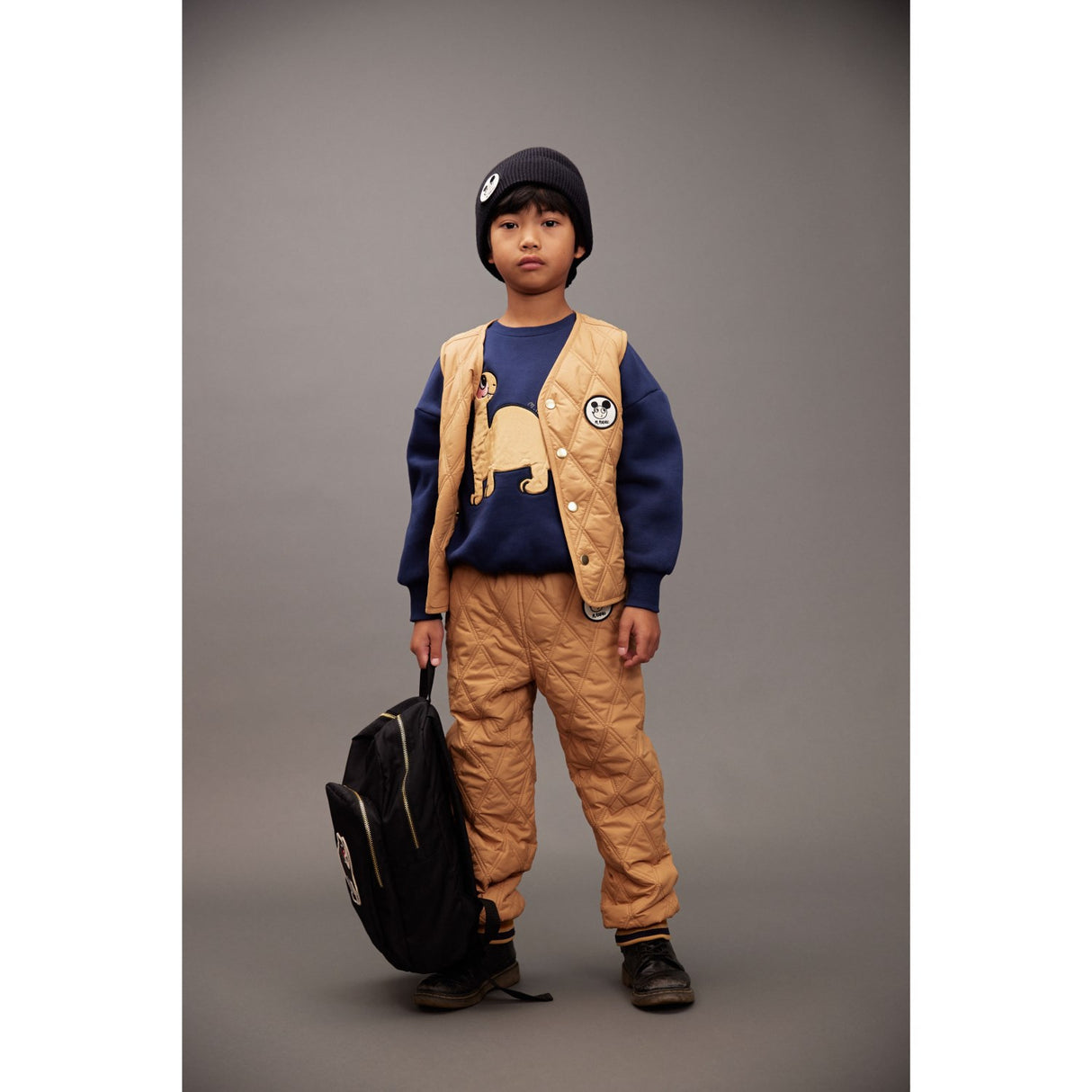 Mini Rodini Beige Ritzratz Patch Quiltet Outerwear Trousers