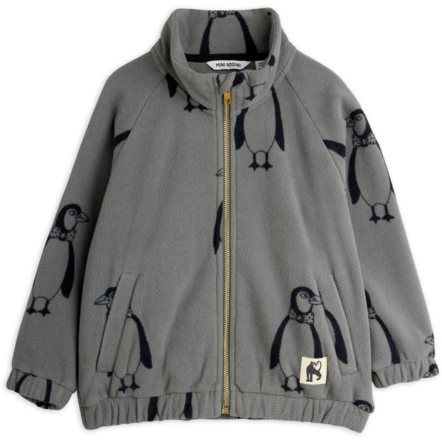 Mini Rodini Grey Penguin AOP Fleece Jakke