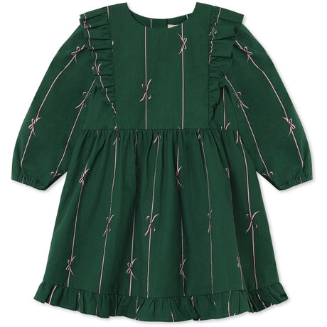 Fliink Hunter Green Bow Aop Bowie Ls Kjole