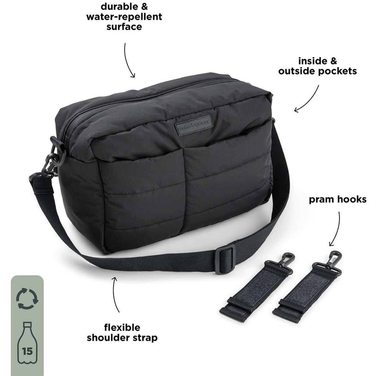 DonebyDeer Black Quiltet Barnevognstaske