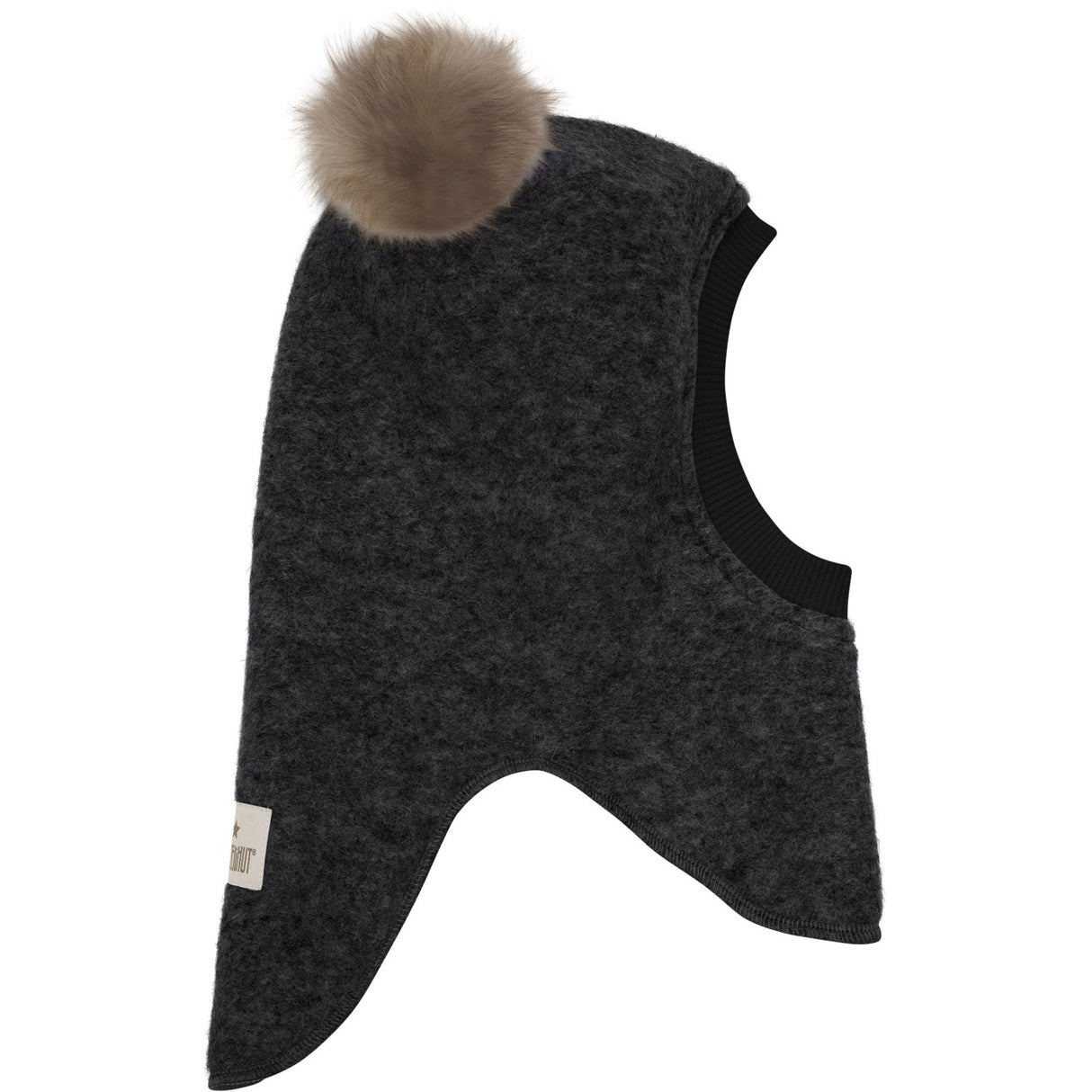 Huttelihut Dark Grey Melange Elefanthue Uld Alpaca Pompoms