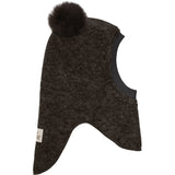 Huttelihut Dark Brown Melange Elefanthue Uld Alpaca Pompoms