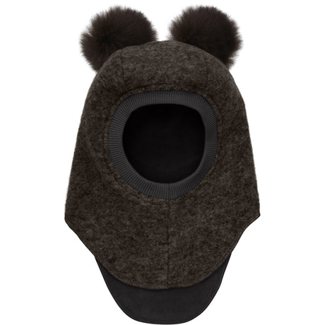 Huttelihut Dark Brown Melange Elefanthue Uld Alpaca Pompoms