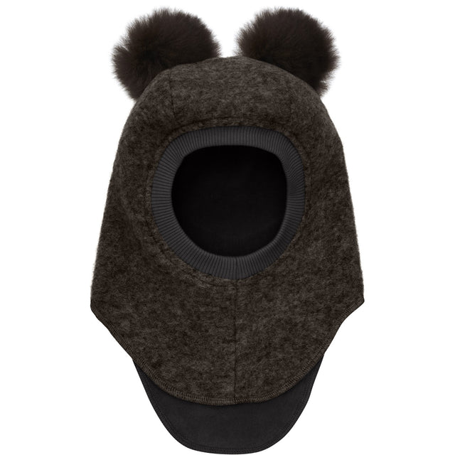 Huttelihut Dark Brown Melange Elefanthue Uld Alpaca Pompoms