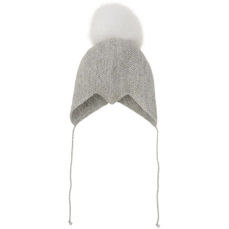 Huttelihut Medium Grey Melange Bonnet Uld Strik Alpaca Pompom