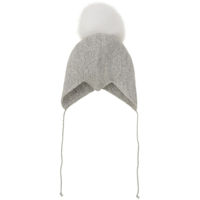 Huttelihut Medium Grey Melange Bonnet Uld Strik Alpaca Pompom