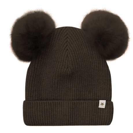 Huttelihut Dark Brown Melange Hue Strik Alpaca Pompoms
