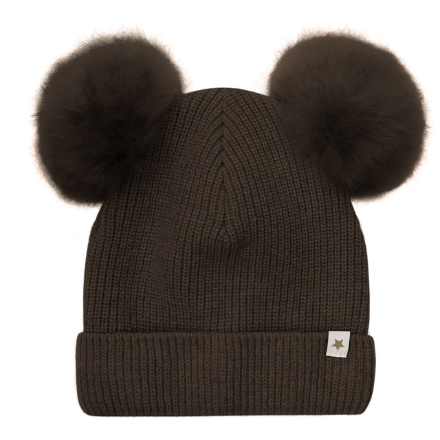 Huttelihut Dark Brown Melange Hue Strik Alpaca Pompoms