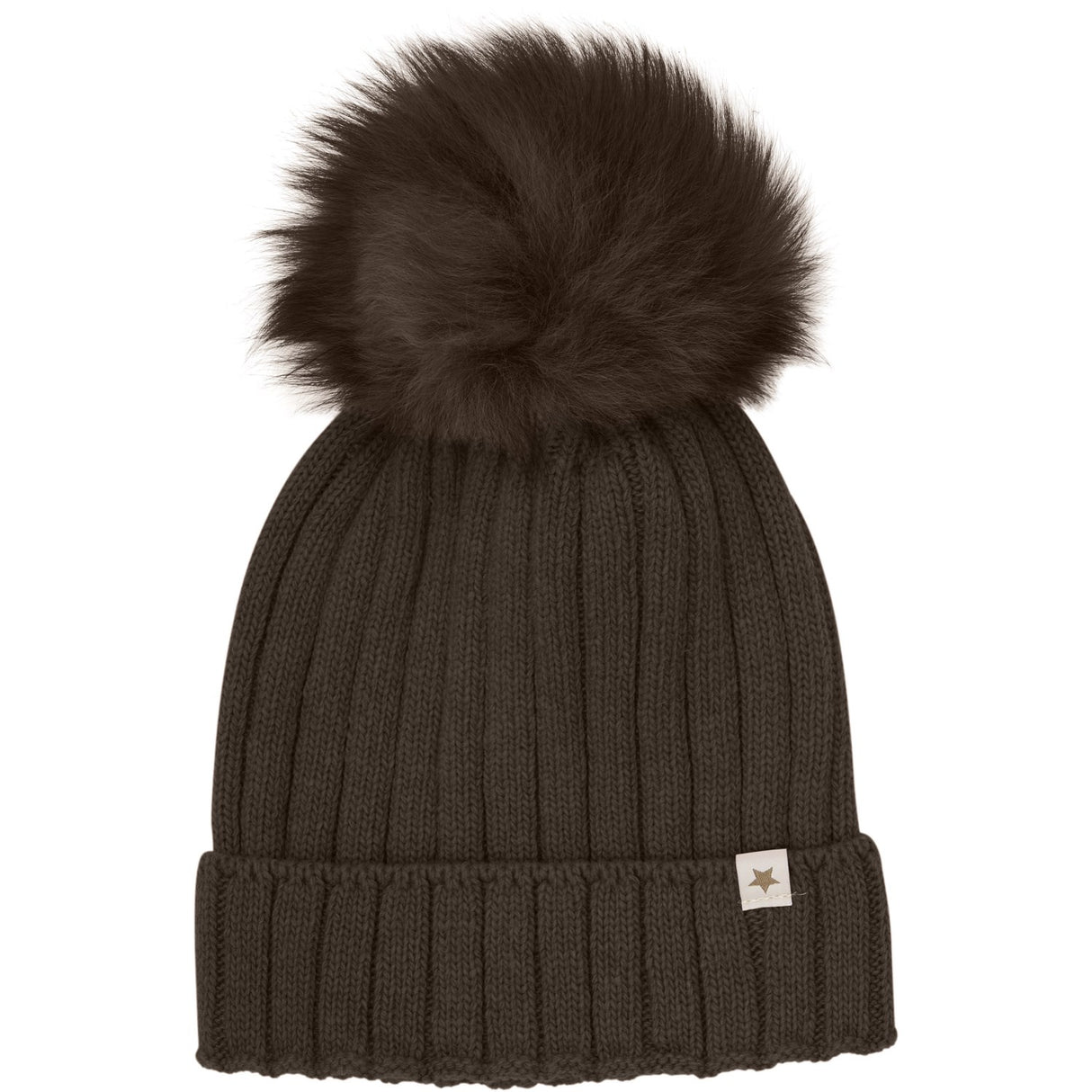 Huttelihut Dark Brown Melange Hue Strik Alpaca Pompom