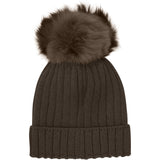 Huttelihut Dark Brown Melange Hue Strik Alpaca Pompom