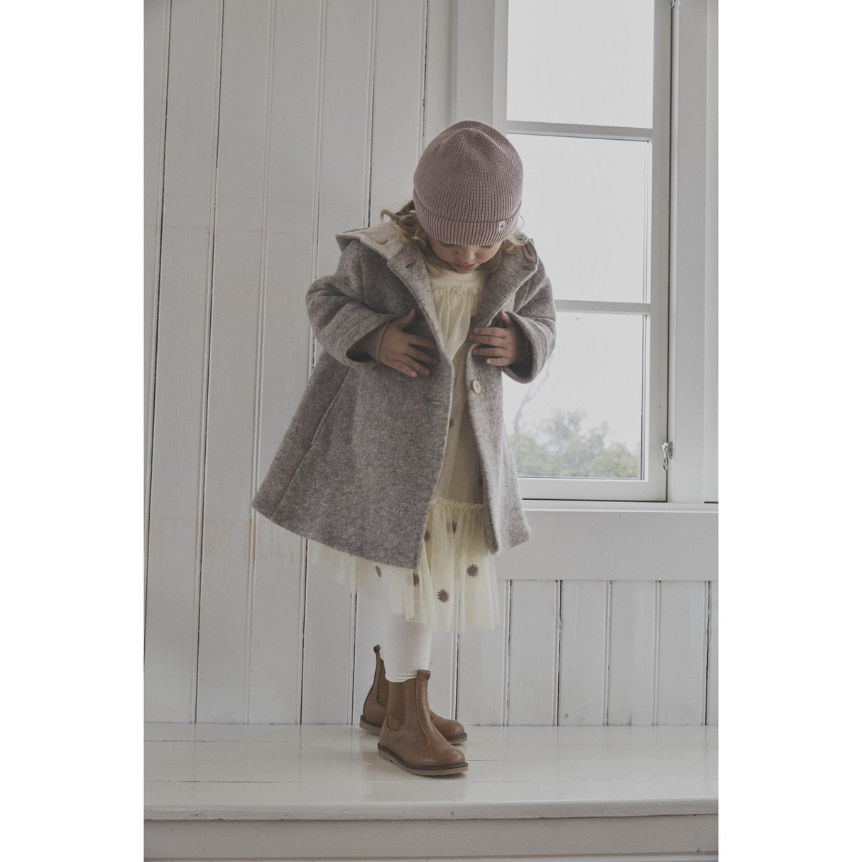 Huttelihut Camel Melange Frakke Hætte Uld W. Lining