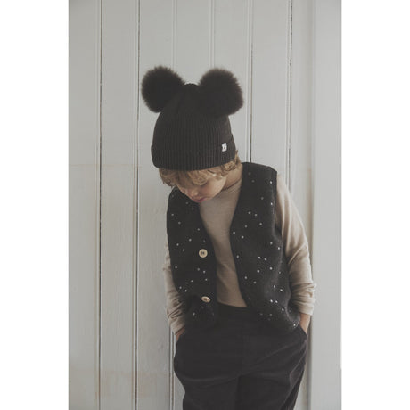 Huttelihut Dark Brown Melange Hue Strik Alpaca Pompoms