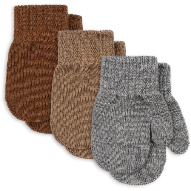Konges Sløjd Grey Melange/Beige/Brown 3 Pak Filla Vanter