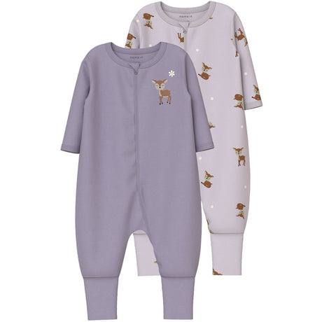 Name It Lilac Marble Nbfnightsuit 2P Zip Ff Lilac Deer Noos