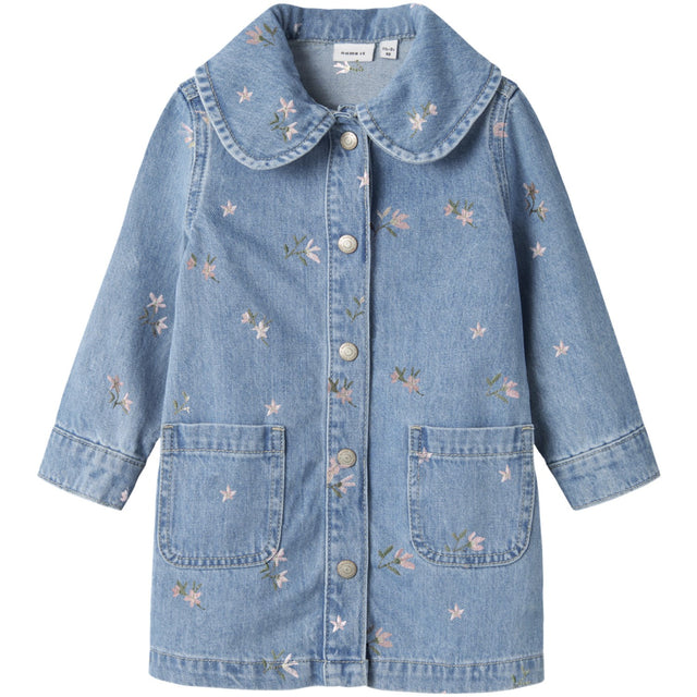 Name It Light Blue Denim Flower Emb Nmfpiper Ls Dnm Kjole 3614-Za