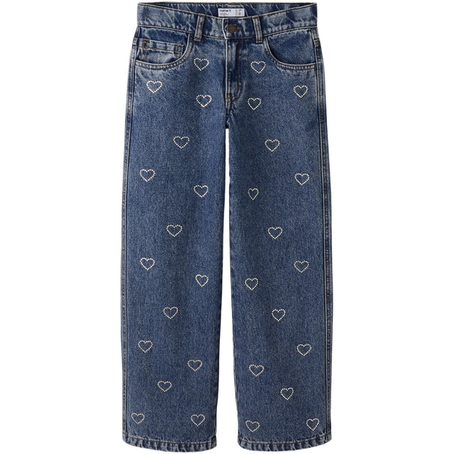 Name It Denim Blue Rhinestone Bows Nkfrose Wide Rhinestone Jeans 4417-Im T