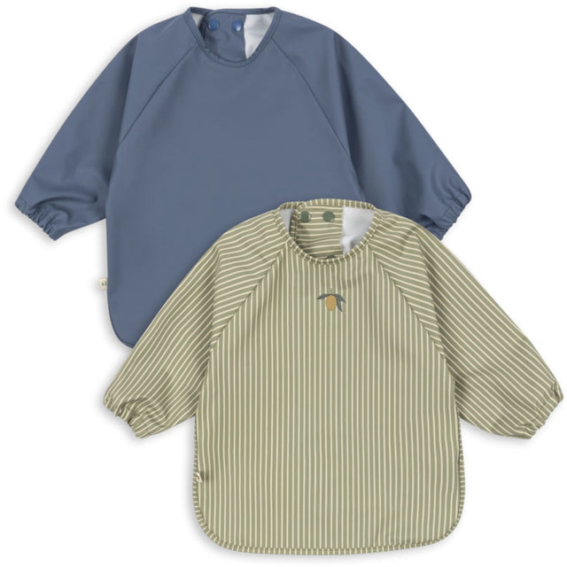 Konges Sløjd Tea Stripe/Flint Stone 2 Pak Dinner Hagesmæk Med Ærmer