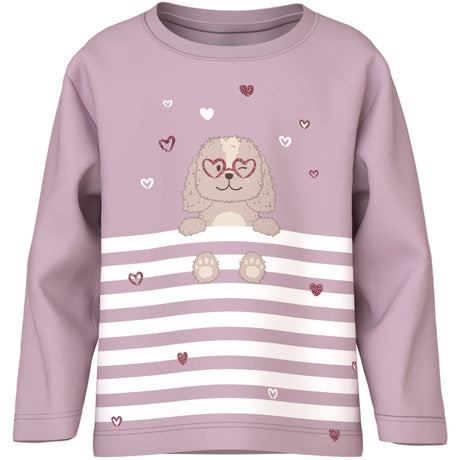 Name It Dawn Pink Dog Heart Stripe Nmfvaliane Ls Nreg Top