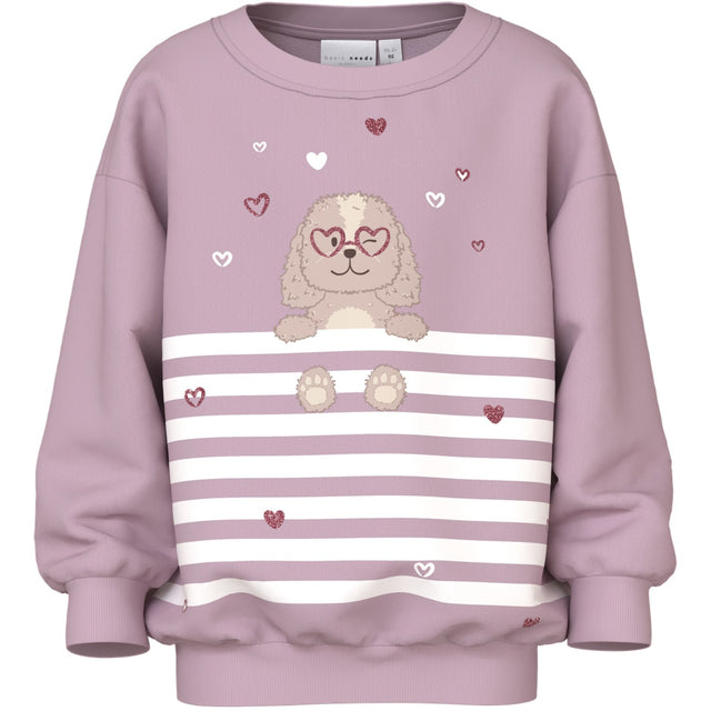 Name It Dawn Pink Dog Heart Stripe Nmfvalona Ls Long Rlx Sweat Bru