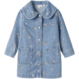 Name It Light Blue Denim Flower Emb Nmfpiper Ls Dnm Kjole 3614-Za