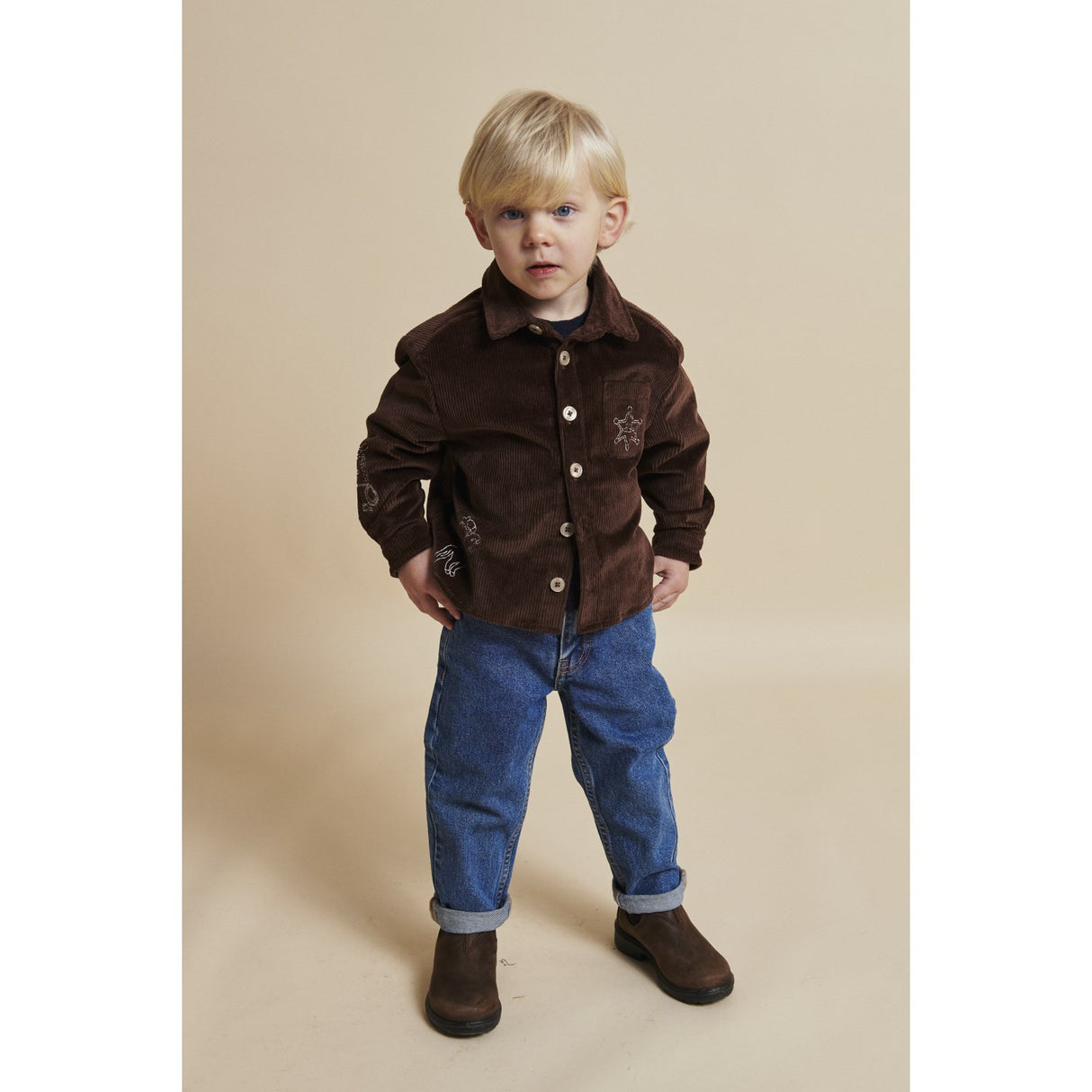 COPENHAGEN COLORS Dk Brown Comb Corduroy Overshirt W. Emb.