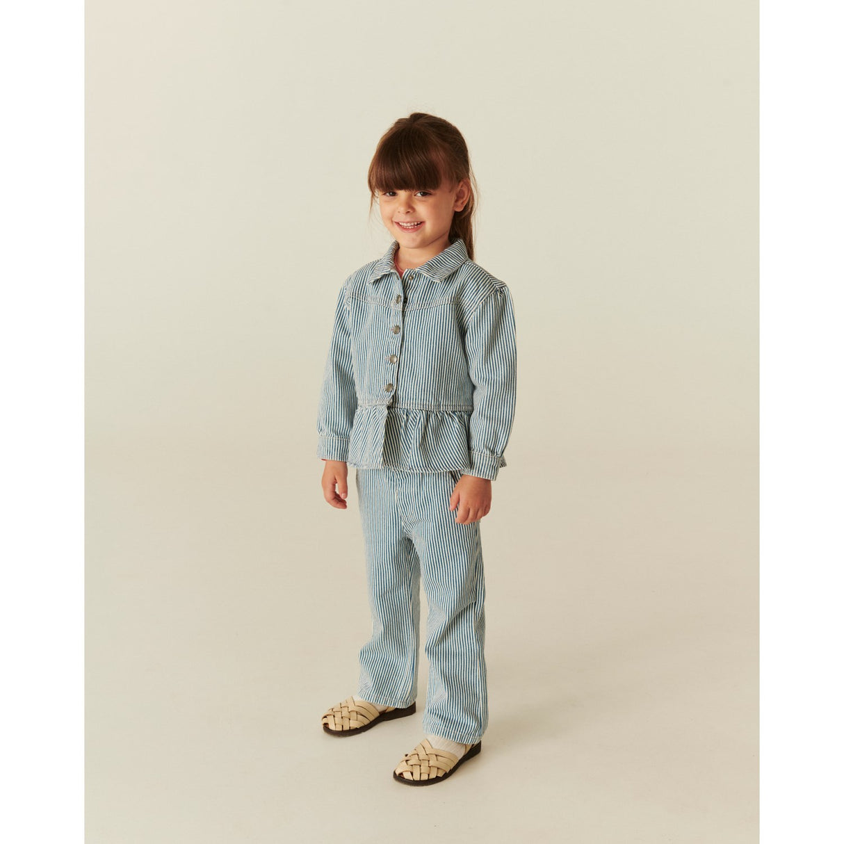 COPENHAGEN COLORS Denim Blue Stripe Y/D Twill Pant W. Wide Leg Og Embroidery