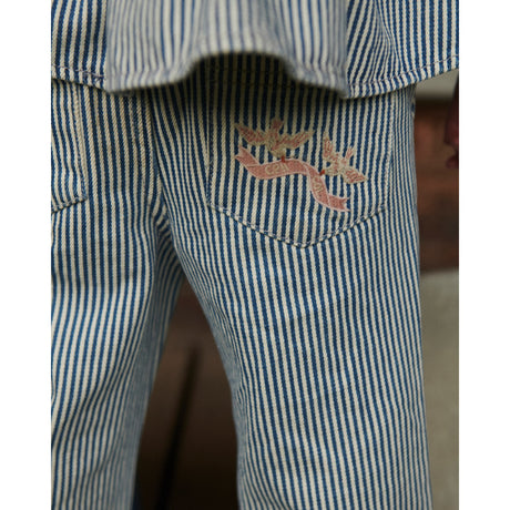 COPENHAGEN COLORS Denim Blue Stripe Y/D Twill Pant W. Wide Leg Og Embroidery