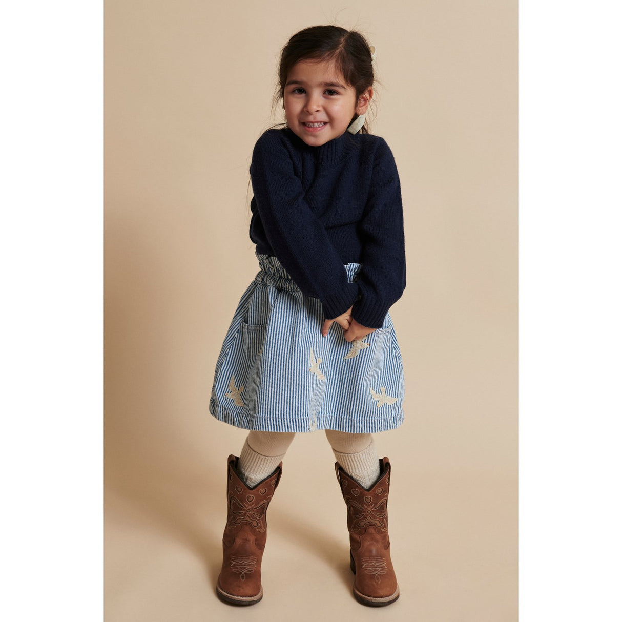 COPENHAGEN COLORS Denim Blue Stripe Y/D Twill Nederdel W. Embroirdey