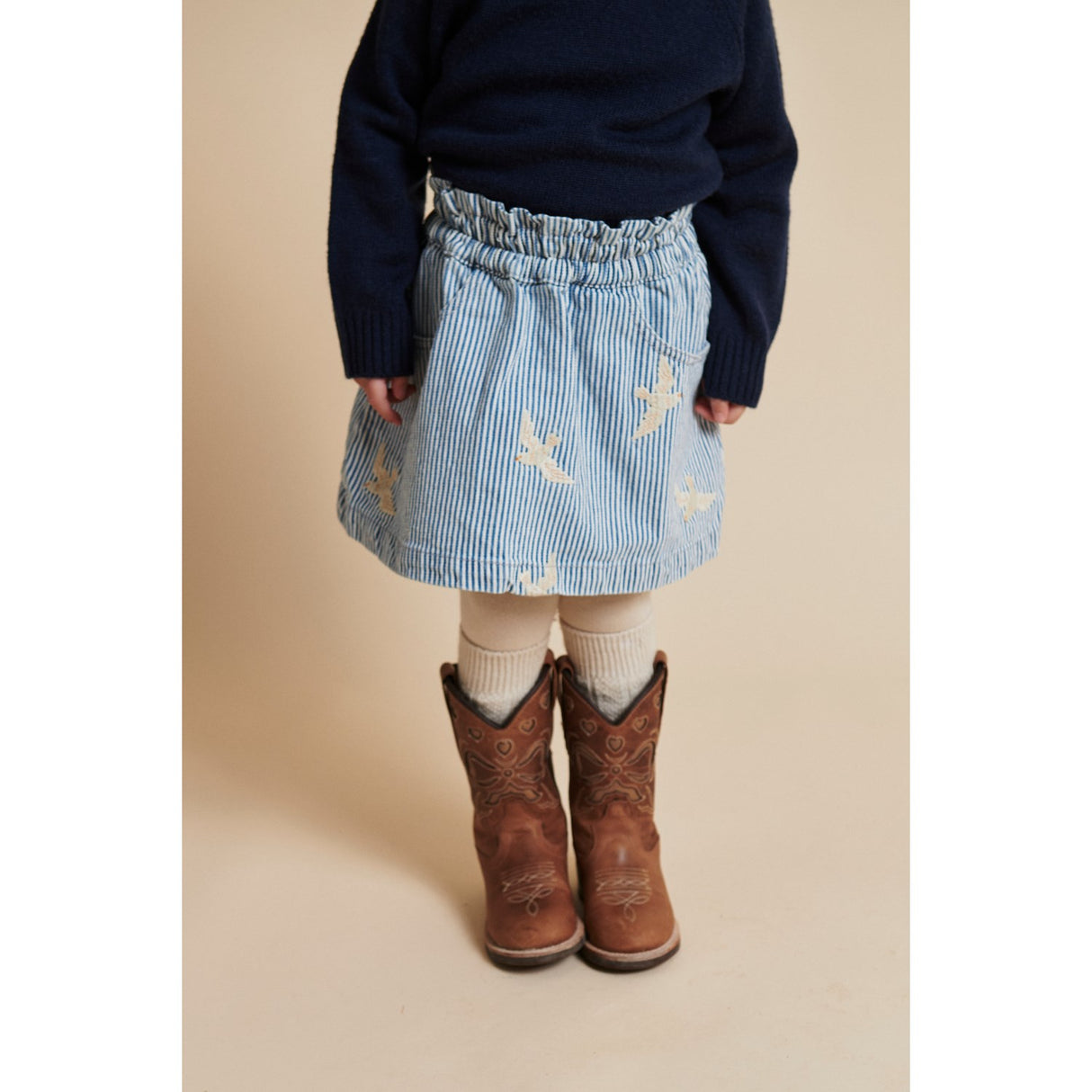 COPENHAGEN COLORS Denim Blue Stripe Y/D Twill Nederdel W. Embroirdey