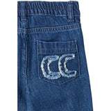 COPENHAGEN COLORS Dark Indigo Blue Washed Organic Denim Bukser W. Pocket Embroidery & Wide Leg