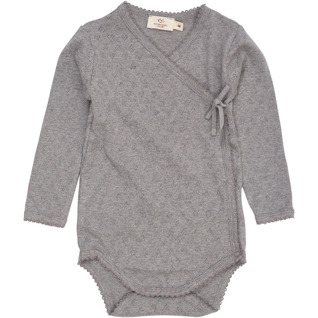 COPENHAGEN COLORS Grey Mel. Pointelle Heart Crossover Body Ls