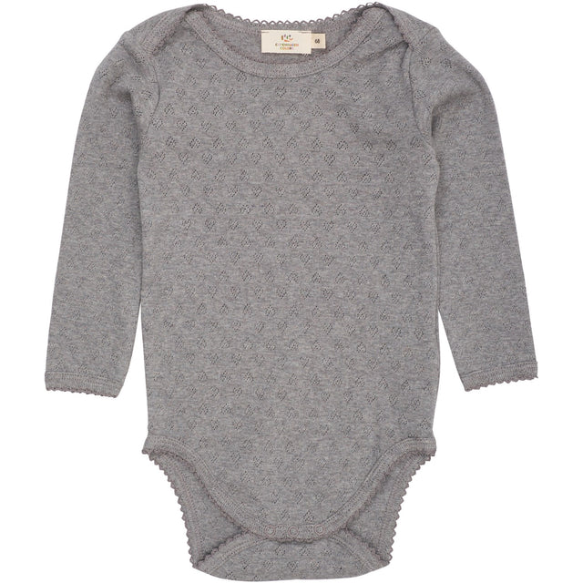 COPENHAGEN COLORS Grey Mel. Pointelle Heart Lapneck Body Ls