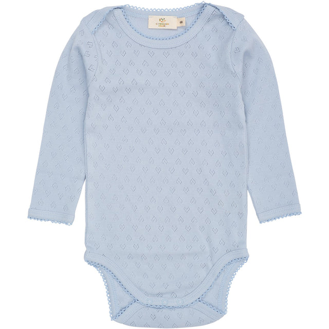 COPENHAGEN COLORS Dusty Blue Pointelle Heart Lapneck Body Ls