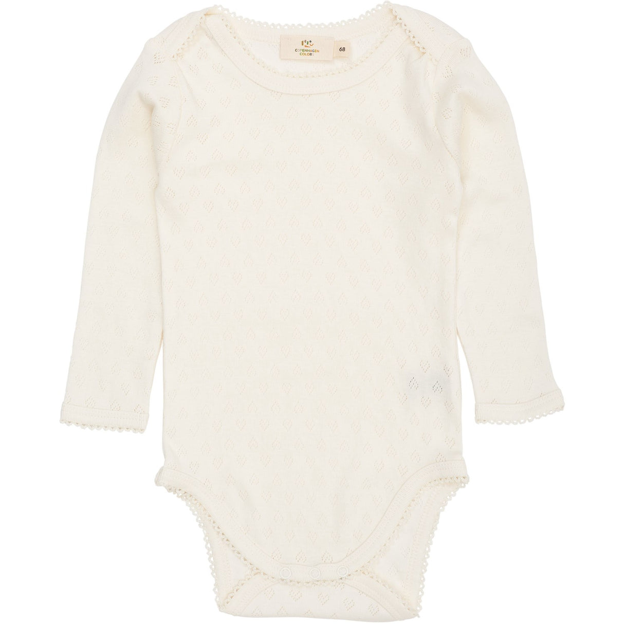 COPENHAGEN COLORS Cream Pointelle Heart Lapneck Body Ls