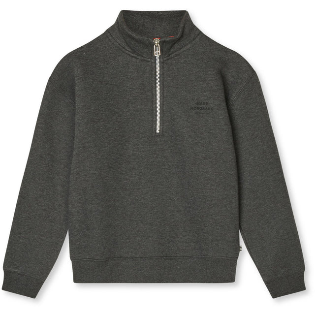 Mads Nørgaard Charcoal Melange Mix Sweat Crewie Half Zip Sweatshirt