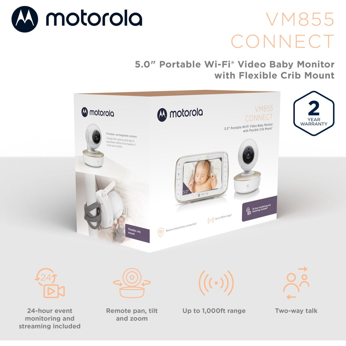 Motorola Babyalarm med Kamera - Hvid - VM855 Connect