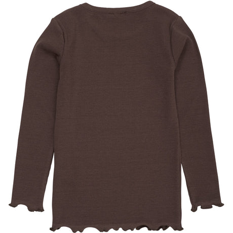 COPENHAGEN COLORS Dk Brown Modal Rib Ls Tee W. Heart Hole Pattern