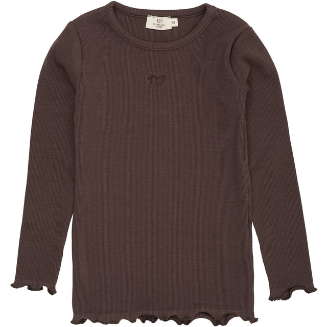 COPENHAGEN COLORS Dk Brown Modal Rib Ls Tee W. Heart Hole Pattern