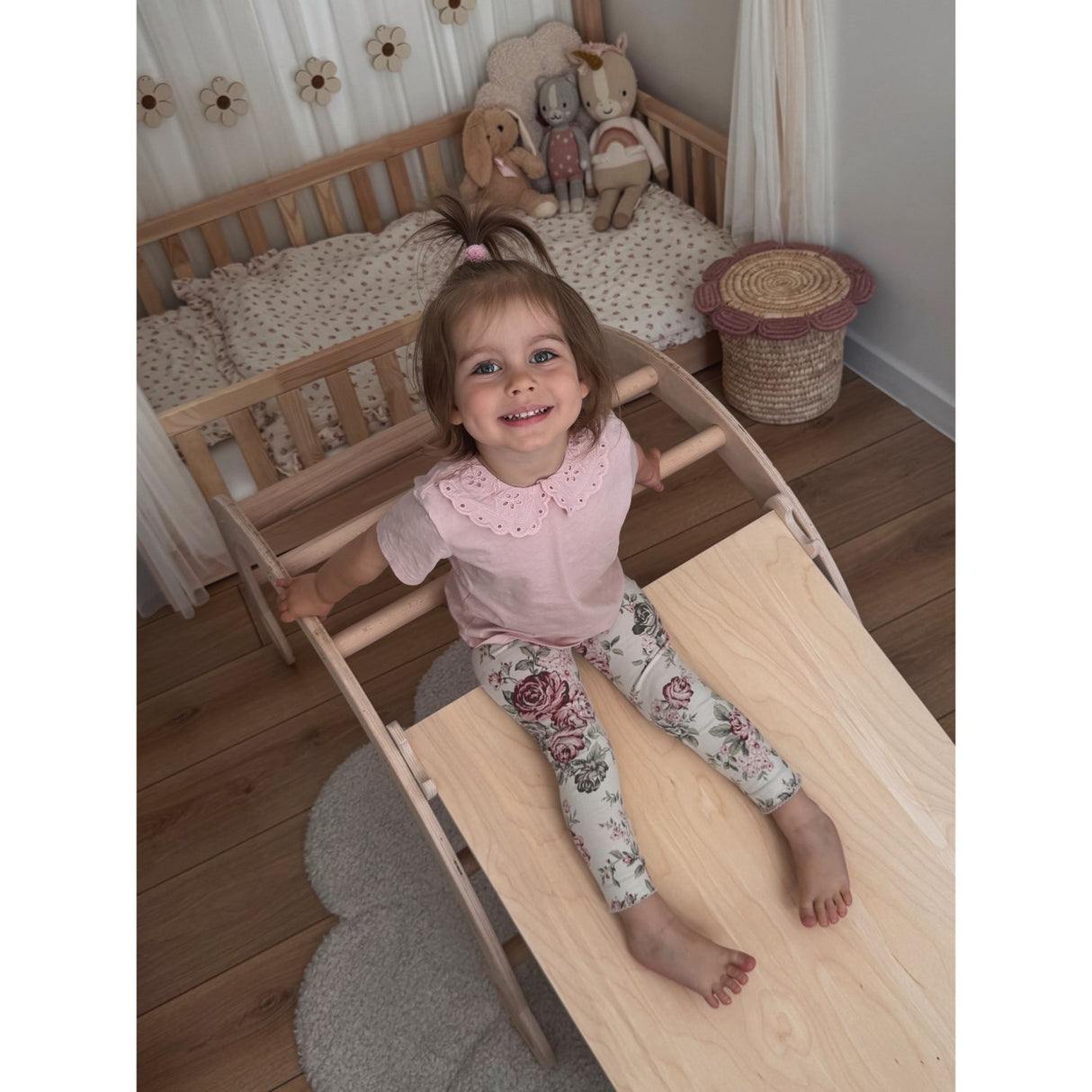 Woobiboo Natural Montessori Rocker Med Beige Madras Og Slide-Climber L