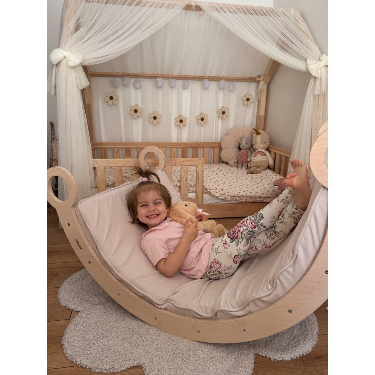 Woobiboo Natural Montessori Rocker Med Beige Madras Og Slide-Climber L