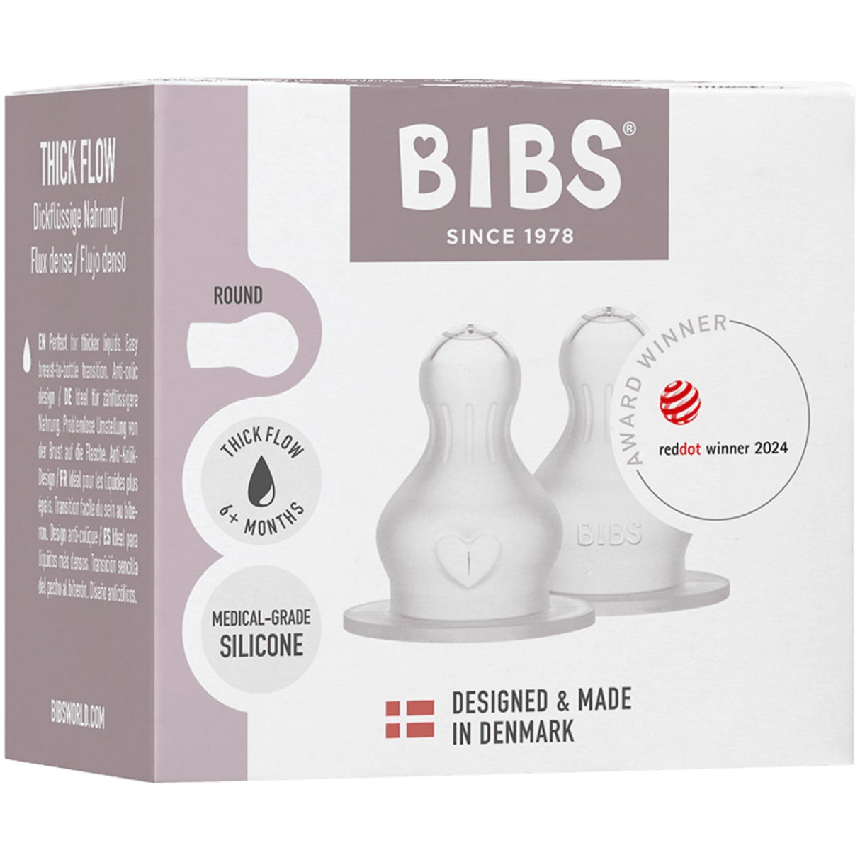 Bibs Baby Flaske Nipple Round Silikone 2-Pak Thick Flow