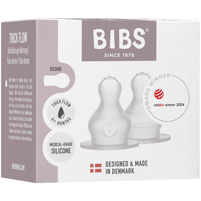 Bibs Baby Flaske Nipple Round Silikone 2-Pak Thick Flow