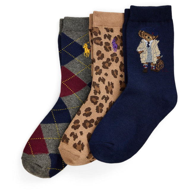 Polo Ralph Lauren Navy/Grey Heather/Tan Girl Crew Strømpe 3-Pak