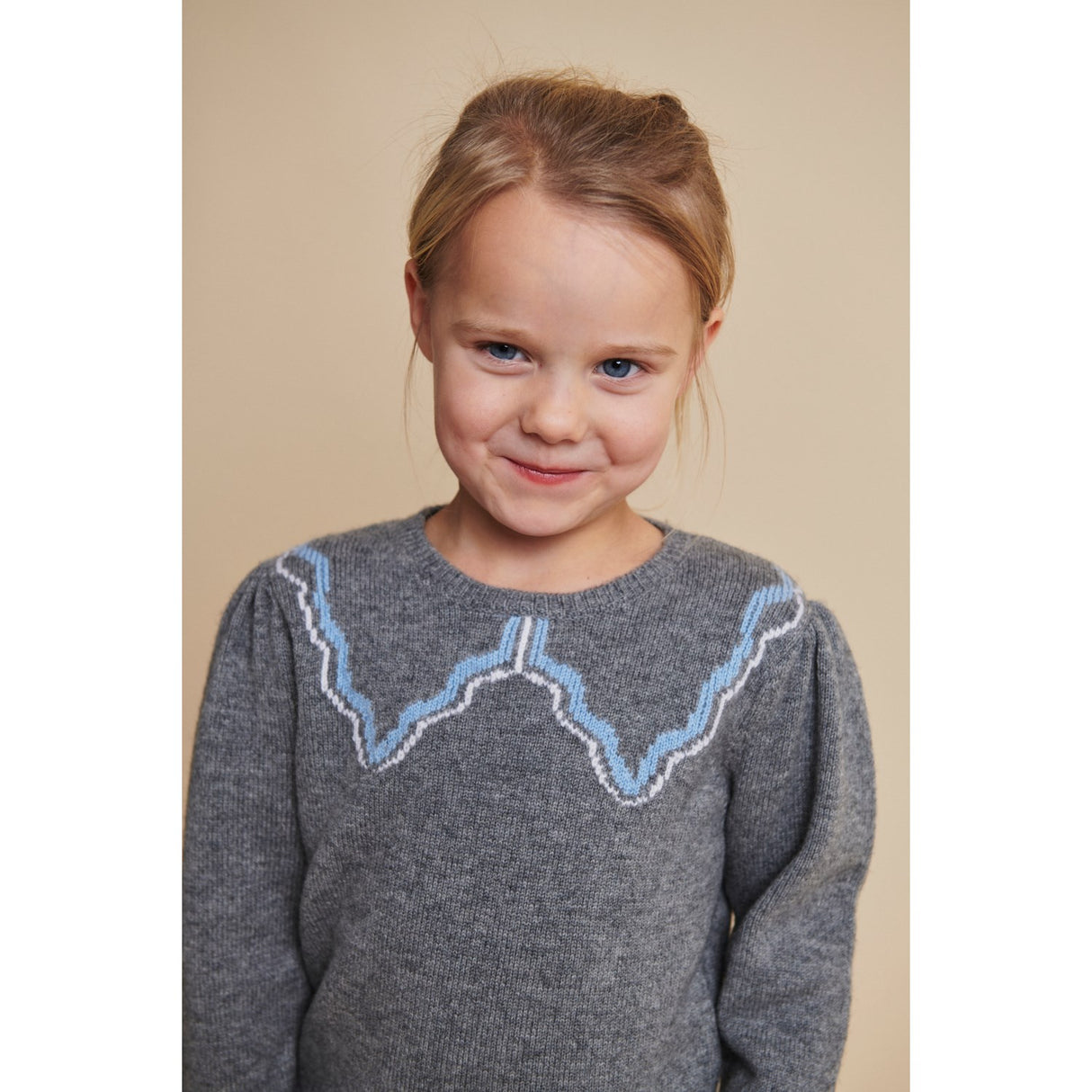 COPENHAGEN COLORS Dk Grey/Blue Comb. Cashmere Bluse W. Krave Deco