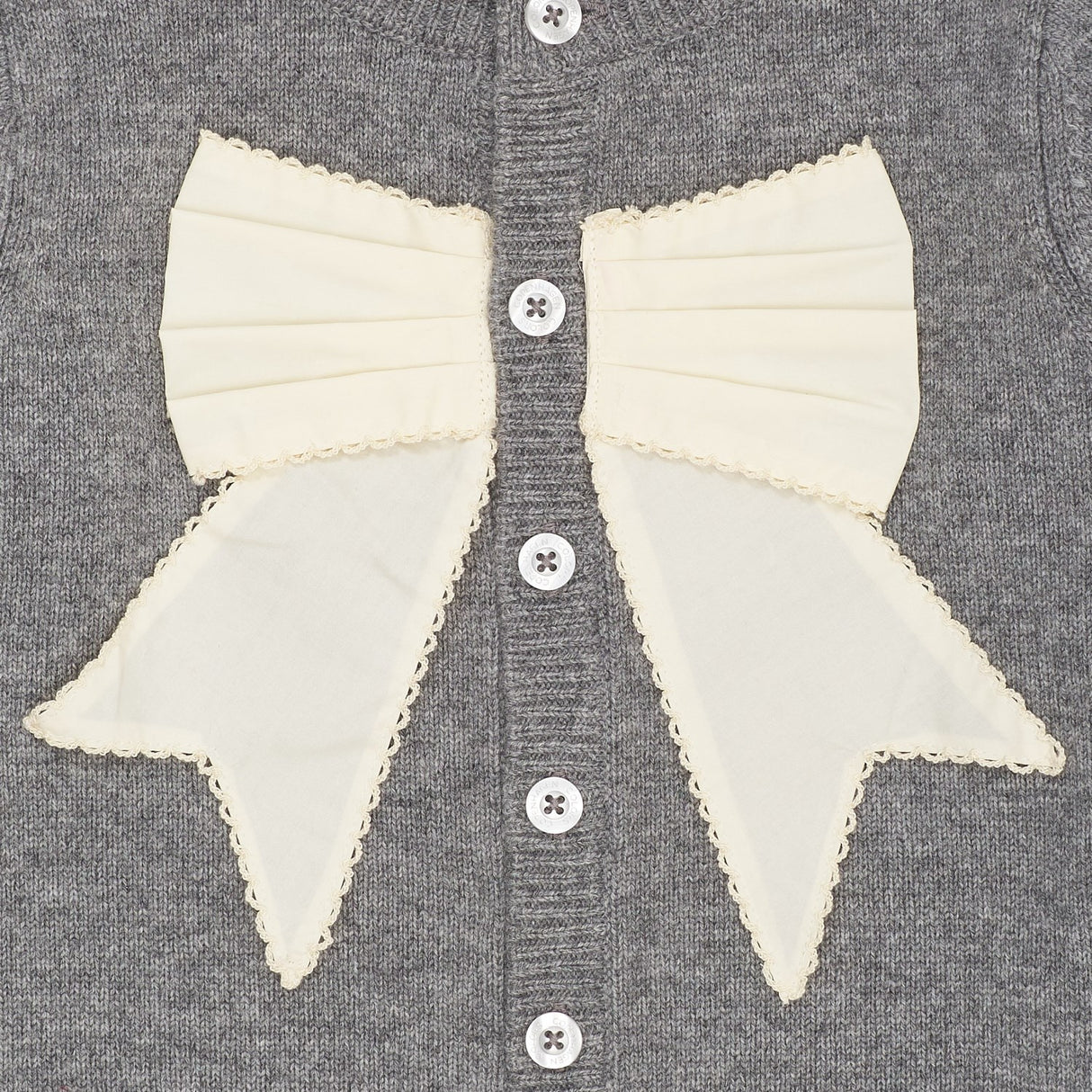 COPENHAGEN COLORS Dk Grey Mel./Cream Comb. Cashmere Cardigan W. Poplin Sløjfe