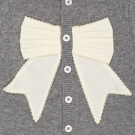 COPENHAGEN COLORS Dk Grey Mel./Cream Comb. Cashmere Cardigan W. Poplin Sløjfe