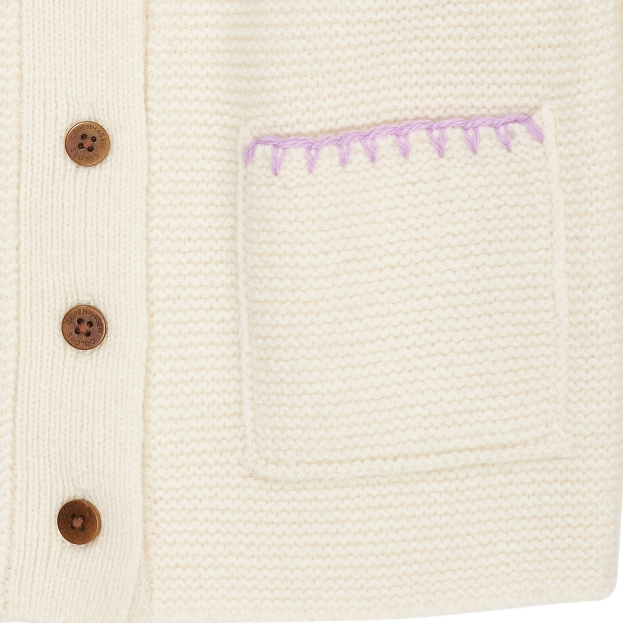 COPENHAGEN COLORS Cream/Lavender Comb Lambswool Cardigan W. Krave