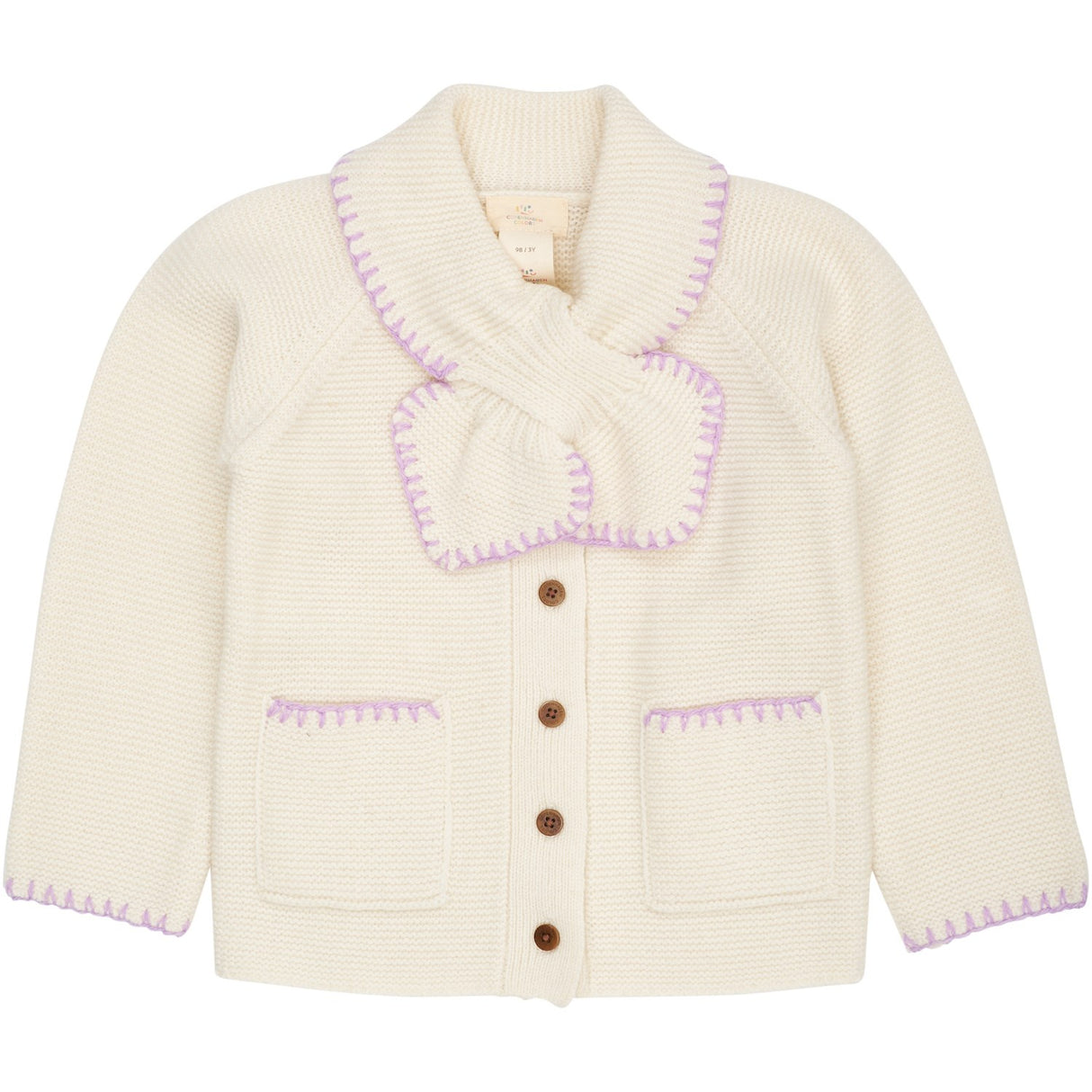 COPENHAGEN COLORS Cream/Lavender Comb Lambswool Cardigan W. Krave