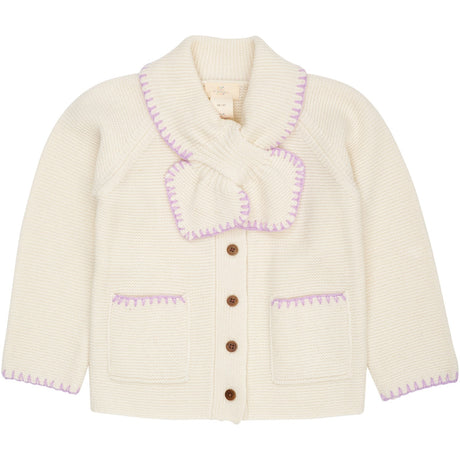 COPENHAGEN COLORS Cream/Lavender Comb Lambswool Cardigan W. Krave